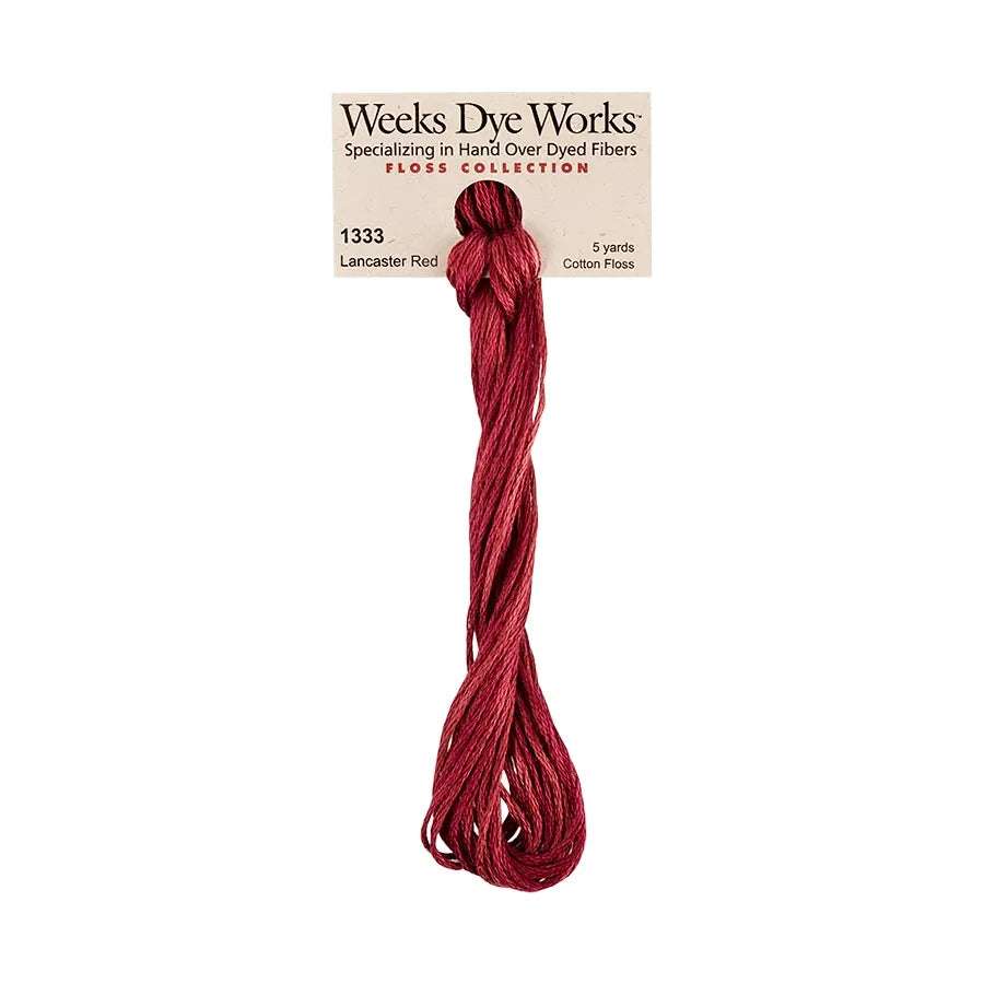 Lancaster Red #1333 by Weeks Dye Works- 5 yds Hand-Dyed, 6 Strand 100% Cotton Cross Stitch Embroidery Floss