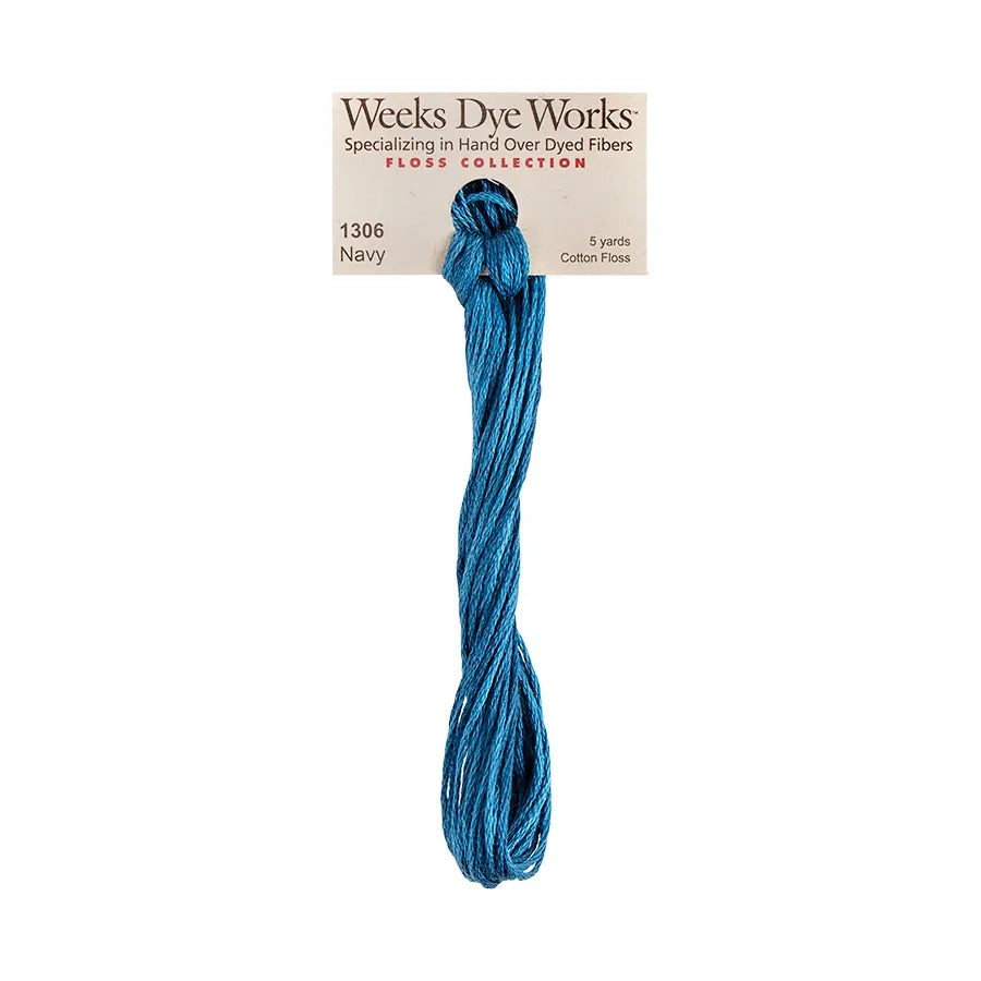 Navy #1306 by Weeks Dye Works- 5 yds Hand-Dyed, 6 Strand 100% Cotton Cross Stitch Embroidery Floss