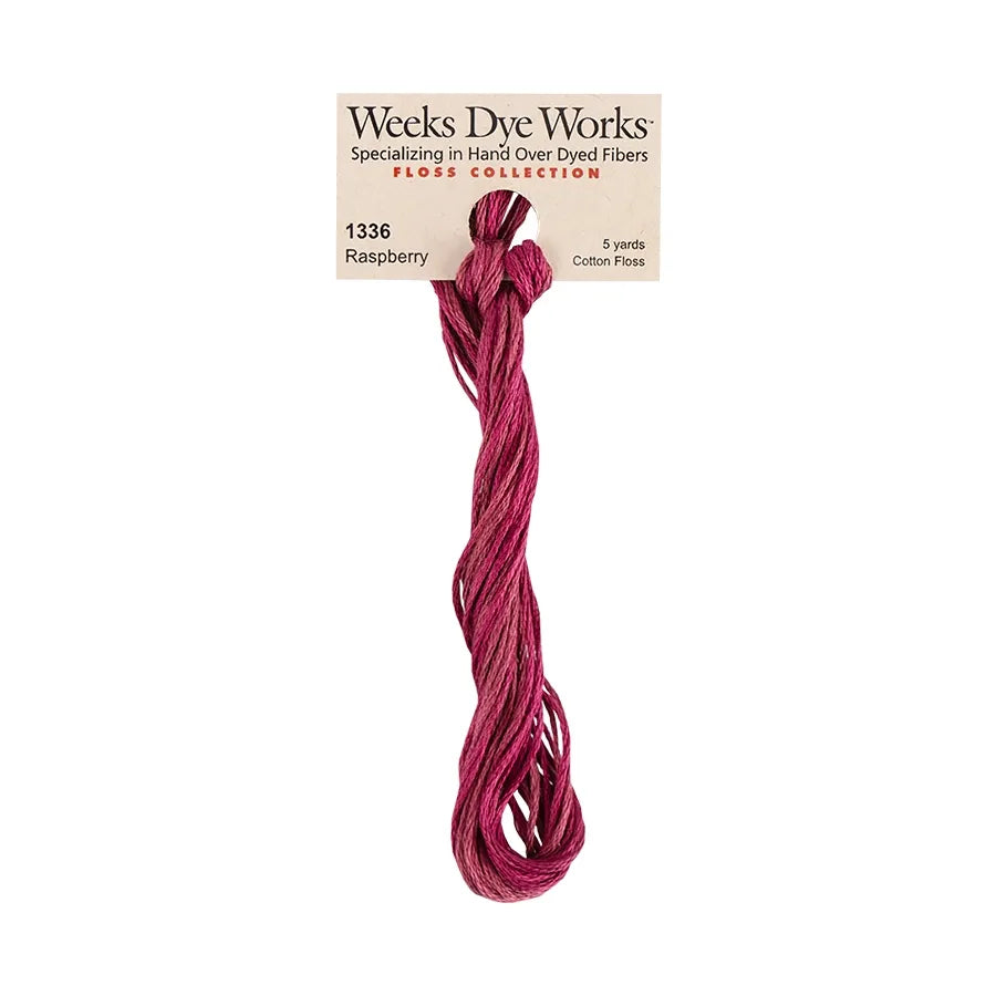 Raspberry #1336 by Weeks Dye Works- 5 yds Hand-Dyed, 6 Strand 100% Cotton Cross Stitch Embroidery Floss