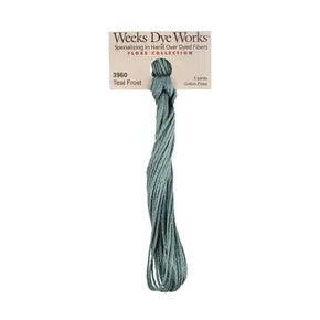 Teal Frost #3960 by Weeks Dye Works- 5 yds Hand-Dyed, 6 Strand 100% Cotton Cross Stitch Embroidery Floss