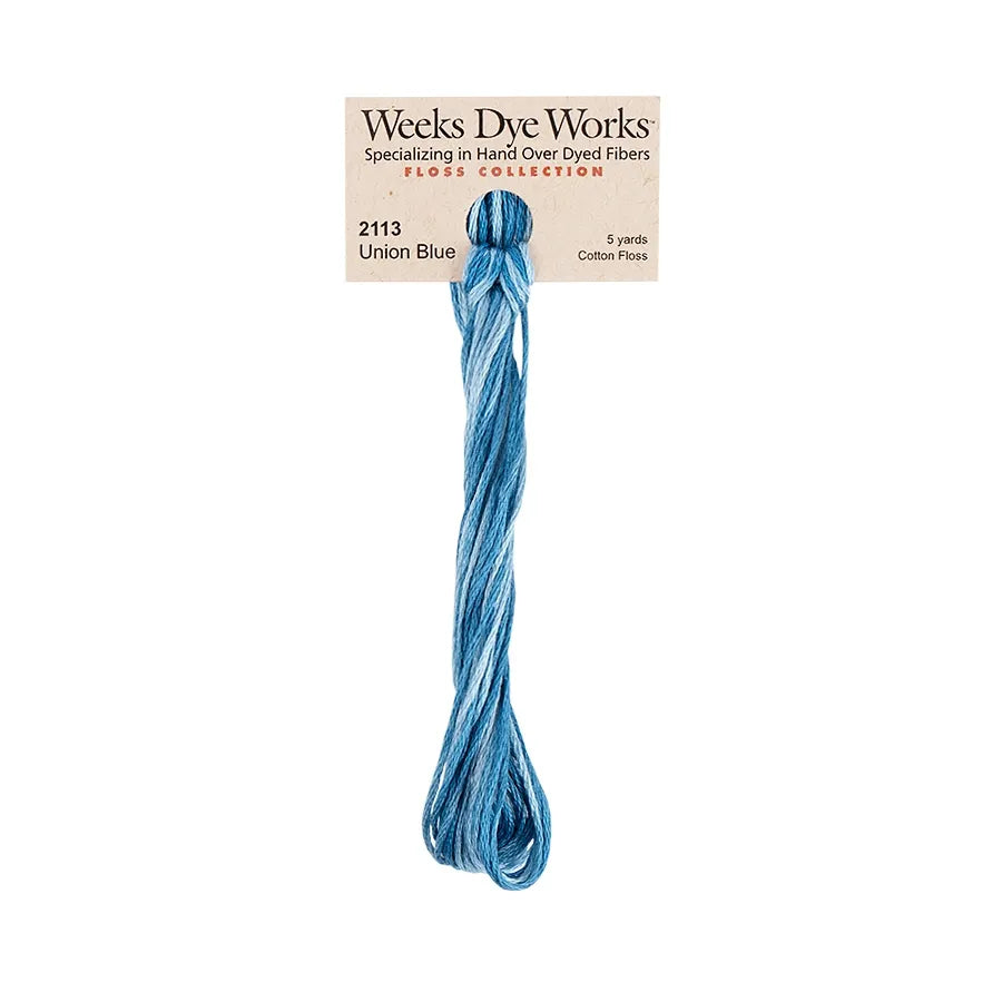 Union Blue #2113 by Weeks Dye Works- 5 yds Hand-Dyed, 6 Strand 100% Cotton Cross Stitch Embroidery Floss