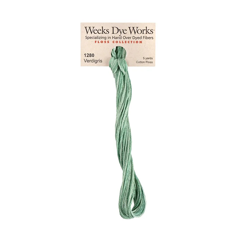 Verdigris #1280 by Weeks Dye Works- 5 yds Hand-Dyed, 6 Strand 100% Cotton Cross Stitch Embroidery Floss