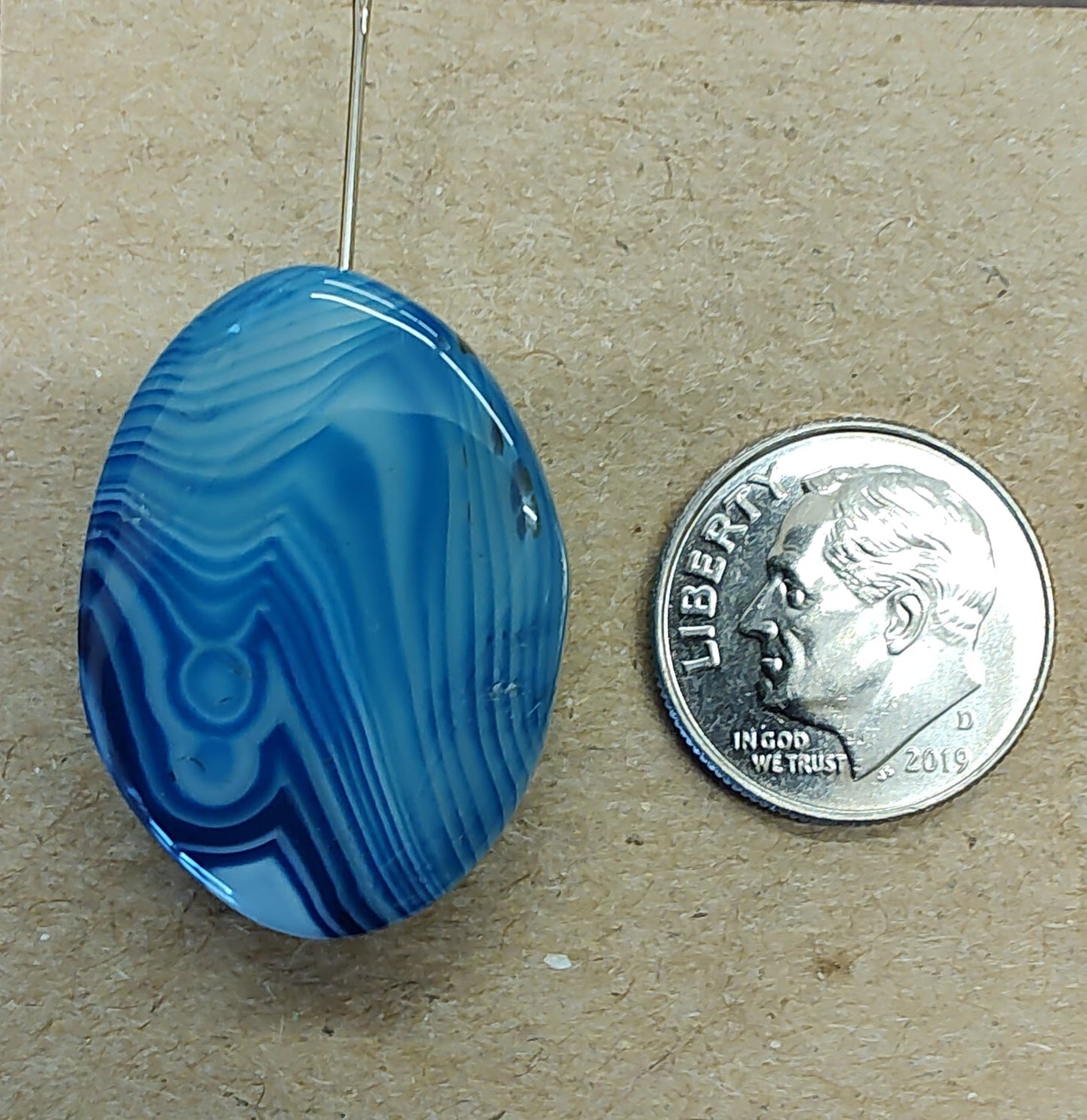 Needleminder- Blue Marbled Glass w/needle hole