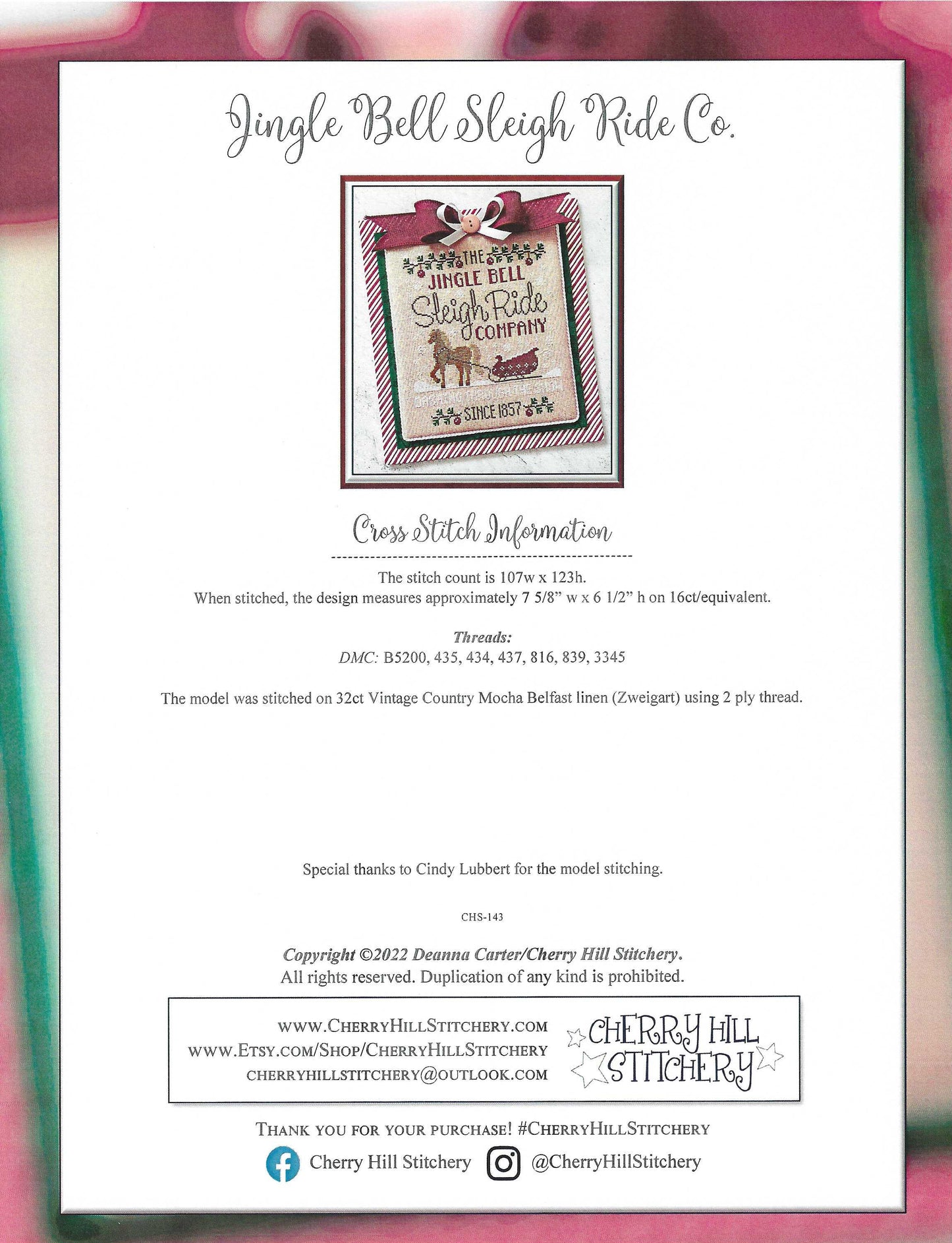 Jingle Bell Sleigh Ride Co.– PAPER Pattern – Cherry Hill Stitchery