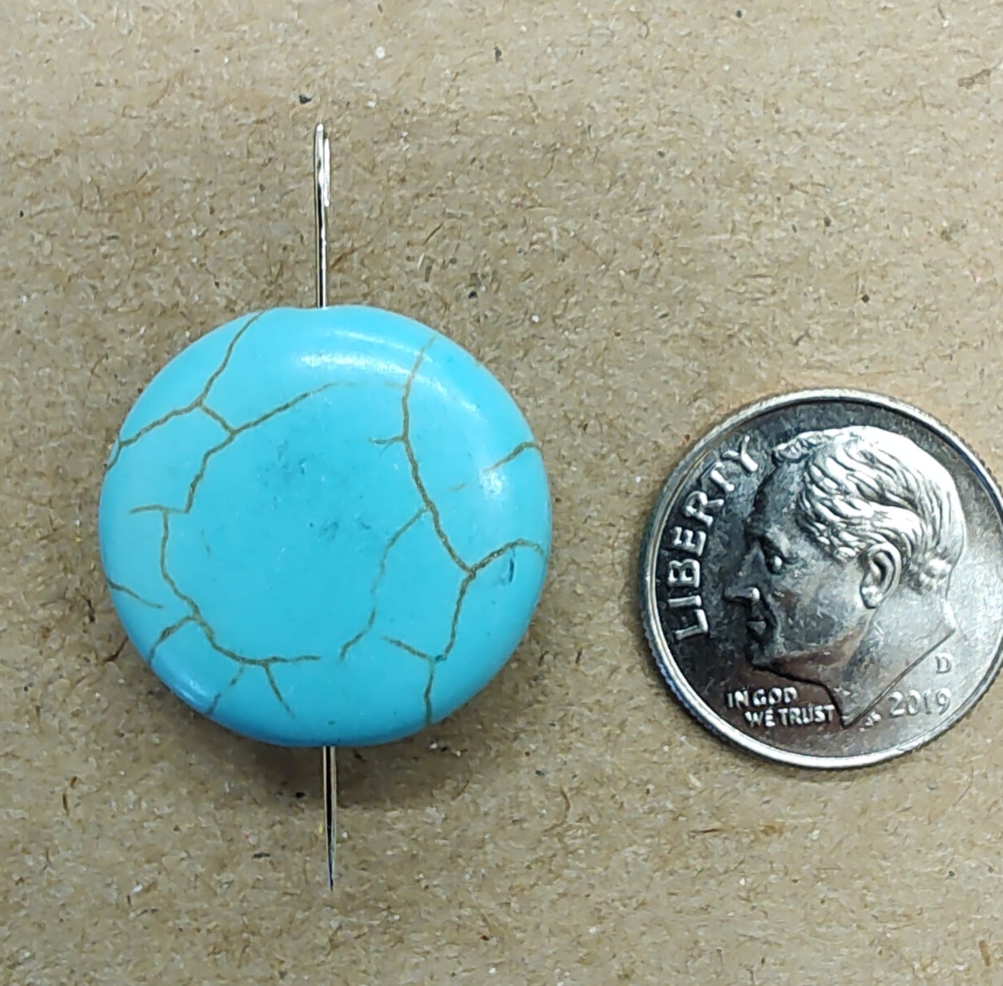 Needleminder- Turquoise Marbled Stone w/needle hole